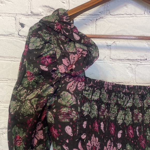 Zara Black Pink Floral Long Sleeve Cropped Top Size Medium & Large - Picture 11 of 13